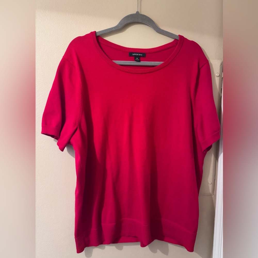 Lands End Women’s Red Crew Neck short-sleeve Sweater